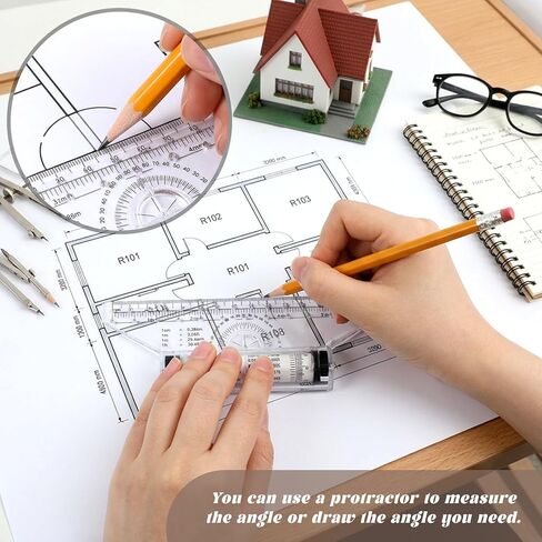 قطعتان من مسطرة قياس بلاستيكية دوارة، مساطر رسم مسطرة دوارة متوازية متعددة الوظائف لرسم قياس الرياضيات المكتبية للمهندس المعماري (6 بوصة، 12 بوصة) in Kuwait