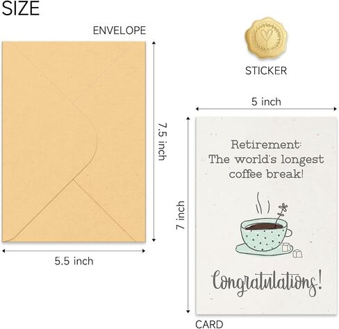 Retirement Card for Women Coworkers Friends, The World's Longest Coffee Break, with Envelope Sticker in Saudi Arabia