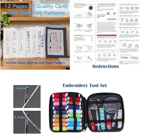 New Embroidery Stitch Book Kit for Adults & DIY Craft Lovers,Portable Embroidery Kit for Beginners Enthusiasts,Includes Guide to 106 Patterns with Tools & Tutorials and 86-Piece Sewing Tool Kit(1 Set) in Saudi Arabia