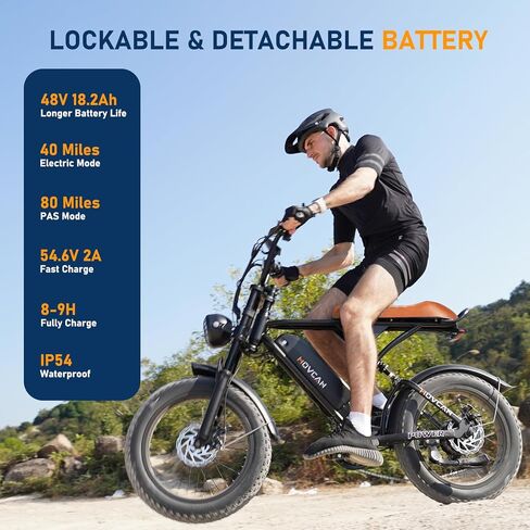 Movcan V60 Pro Electric Bike with Lock & Phone Holder, 48V 18.2Ah Removable Battery 20" Fat Tire Electric Bike, 1500W Motor 33MPH Top Speed Dual Hydraulic Brake Electric Motorcycle for Adults in Saudi Arabia