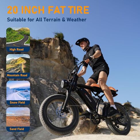 Movcan V60 Pro Electric Bike with Lock & Phone Holder, 48V 18.2Ah Removable Battery 20" Fat Tire Electric Bike, 1500W Motor 33MPH Top Speed Dual Hydraulic Brake Electric Motorcycle for Adults in Saudi Arabia