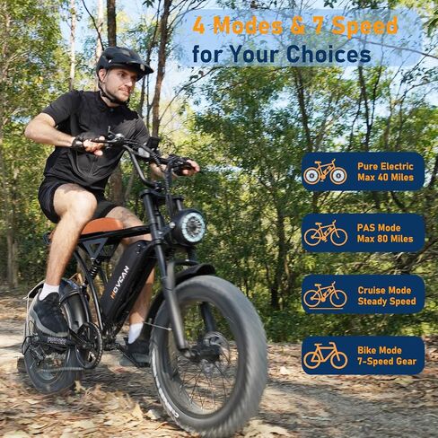 Movcan V60 Pro Electric Bike with Lock & Phone Holder, 48V 18.2Ah Removable Battery 20" Fat Tire Electric Bike, 1500W Motor 33MPH Top Speed Dual Hydraulic Brake Electric Motorcycle for Adults in Saudi Arabia