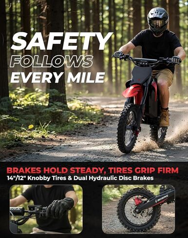 Skeri Electric Dirt Bike for Adults & Teens, 14"/12" Fat Tire 3200W Motor 37MPH Off-Road EBike, 48V 21Ah Battery Hydraulic Disc Brakes Dual Suspension IPX5 Waterproof, Fit for Age 13+ -Racing Red in Saudi Arabia