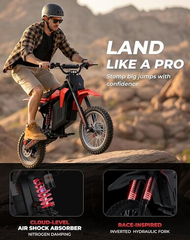 Skeri Electric Dirt Bike for Adults & Teens, 14"/12" Fat Tire 3200W Motor 37MPH Off-Road EBike, 48V 21Ah Battery Hydraulic Disc Brakes Dual Suspension IPX5 Waterproof, Fit for Age 13+ -Racing Red in Saudi Arabia