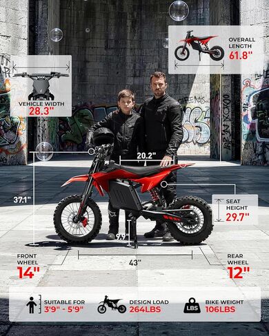 Skeri Electric Dirt Bike for Adults & Teens, 14"/12" Fat Tire 3200W Motor 37MPH Off-Road EBike, 48V 21Ah Battery Hydraulic Disc Brakes Dual Suspension IPX5 Waterproof, Fit for Age 13+ -Racing Red in Saudi Arabia