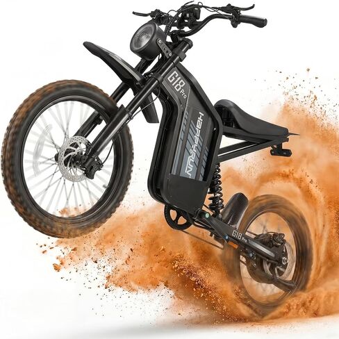 الدراجة الترابية الكهربائية HAPPYRUN G18pro للبالغين - محرك الذروة 4500 واط، بطارية 60 فولت 35 أمبير، نطاق 75 ميل، تحكم في السرعة 5 مستويات، تعليق كامل، فرامل هيدروليكية، إطارات للطرق الوعرة مقاس 19 بوصة/17 بوصة in Kuwait