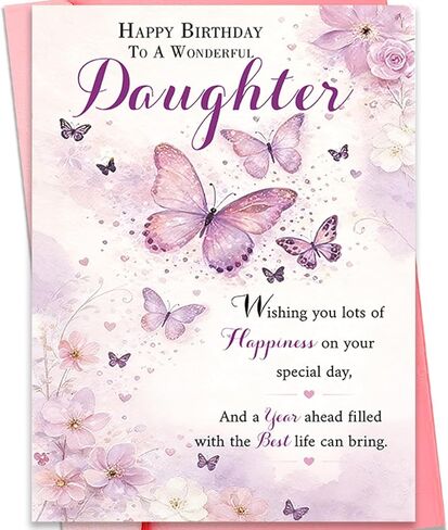 بطاقة عيد ميلاد لتزيين هدية الابنة، بطاقة عيد ميلاد سعيد للابنة، بطاقة تهنئة عيد ميلاد لطيفة حلوة للابنة من الآباء والأمهات والأب in Kuwait