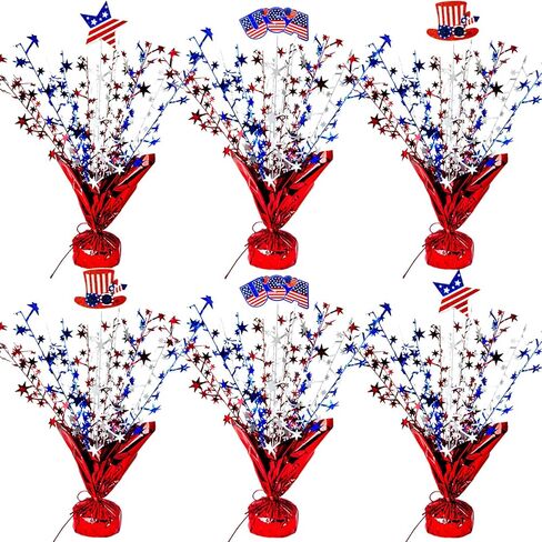 6 Pcs 4th of July Table Decoration Red White and Blue Table Centerpiece Metallic Foil Spray Star Burst Patriotic 250th Anniversary Independence Memorial Labor Veteran Day Tabletop Party Decor in Saudi Arabia