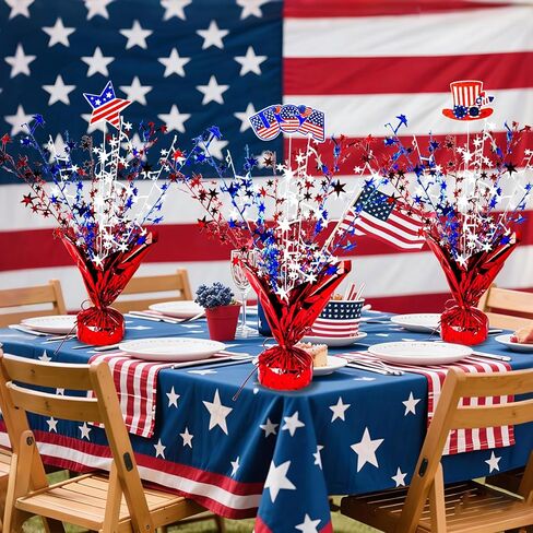 6 Pcs 4th of July Table Decoration Red White and Blue Table Centerpiece Metallic Foil Spray Star Burst Patriotic 250th Anniversary Independence Memorial Labor Veteran Day Tabletop Party Decor in Saudi Arabia