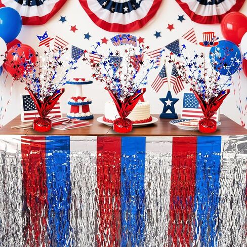 6 Pcs 4th of July Table Decoration Red White and Blue Table Centerpiece Metallic Foil Spray Star Burst Patriotic 250th Anniversary Independence Memorial Labor Veteran Day Tabletop Party Decor in Saudi Arabia