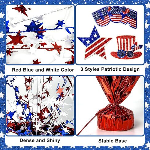 6 Pcs 4th of July Table Decoration Red White and Blue Table Centerpiece Metallic Foil Spray Star Burst Patriotic 250th Anniversary Independence Memorial Labor Veteran Day Tabletop Party Decor in Saudi Arabia