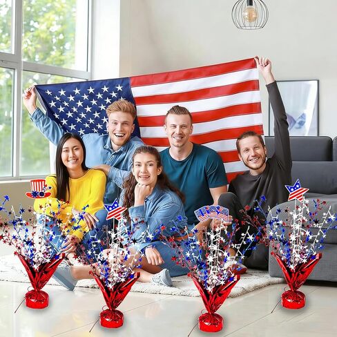 6 Pcs 4th of July Table Decoration Red White and Blue Table Centerpiece Metallic Foil Spray Star Burst Patriotic 250th Anniversary Independence Memorial Labor Veteran Day Tabletop Party Decor in Saudi Arabia
