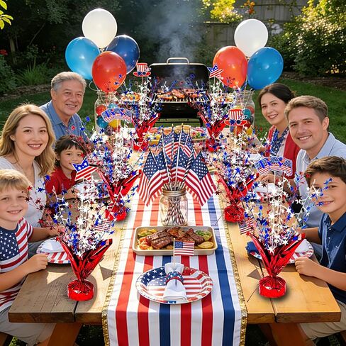 6 Pcs 4th of July Table Decoration Red White and Blue Table Centerpiece Metallic Foil Spray Star Burst Patriotic 250th Anniversary Independence Memorial Labor Veteran Day Tabletop Party Decor in Saudi Arabia