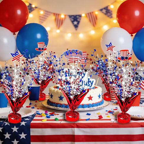 6 Pcs 4th of July Table Decoration Red White and Blue Table Centerpiece Metallic Foil Spray Star Burst Patriotic 250th Anniversary Independence Memorial Labor Veteran Day Tabletop Party Decor in Saudi Arabia