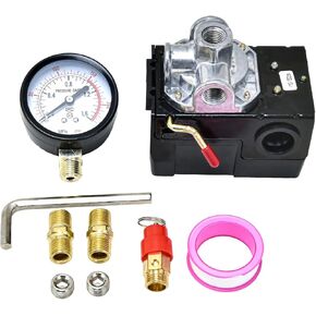 Air Compressor Pressure Switch 135-175 PSI 4-Port 20 AMP, 9 PCS Air Compressor Pressure Switch Set, Includes Accurate Pressure Gauge & Safety Relief Valve, Automatic On/Off Control in Saudi Arabia