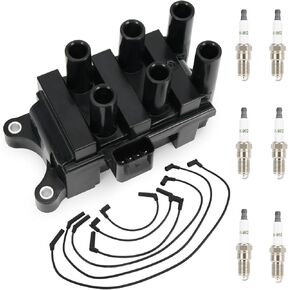 Set of 1 FD498 Ignition Coil w/ 6 Spark Plugs and 6 Wires Compatible With Ford E150 E250 F150 Mustang Ranger/Mazda B3000/ Mercury Cougar Monterey in Saudi Arabia