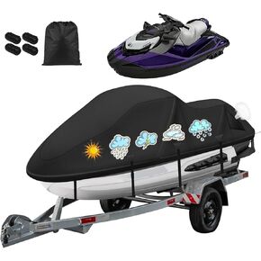 Waterproof Jet Ski Cover,420D Heavy Duty Windproof Jet Ski Covers 2-3 Seater with 2 Vents & 4 Windproof Buckles UV Resistant Compatible with Yamaha Seadoo from 126" to 135"(Black) in Saudi Arabia