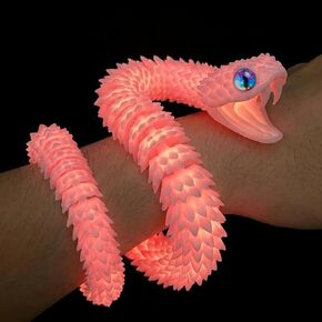 3D Printed Pink Viper Snake, 23" Glow in the Dark Articulated Snake Sculpture with Movable Jaw & Fangs, PLA Desk Decor for Display Shelves & Adult Collectors in Saudi Arabia