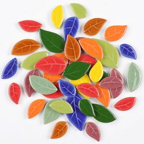 Mosaic Tiles for Crafts Bulk - Mini Ceramic Oak Leaves Pieces for DIY Kits & Adults DIY Mosaic Making Hobbies Decoration Stepping Stone and etc. (Green Ceramic Rhomboid Leaf Mix) in Saudi Arabia