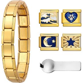 Double Fair Silver Italian Charm Bracelet Stainless Steel 6.75 Inch with Opening Tool 9mm Modular Links Jewelry for Women Men in Saudi Arabia