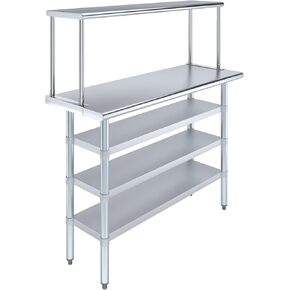 Amgood 18" x 48" Stainless Steel Work Table with 3 Shelves and 12" Wide Single Tier Overshelf | Metal Kitchen Prep Table & Shelving Combo | NSF in Kuwait
