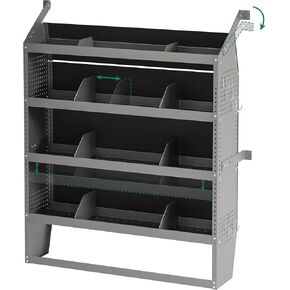 Yunphia 52" W × 60" H × 13" D Cargo Van Shelving Storage System Fit for Fits Ford Transit, NV, Promaster & Sprinter | 4 Adjustable Shelves with 8 Dividers | Includes 10 Hooks in Saudi Arabia