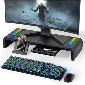 Heymaster Monitor Stand for Desk, Gaming Monitor Riser with RGB Light, Foldable Computer Monitor Stand Riser, Desk Organizers and Accessories for Desktop, Printer (Black) in Saudi Arabia