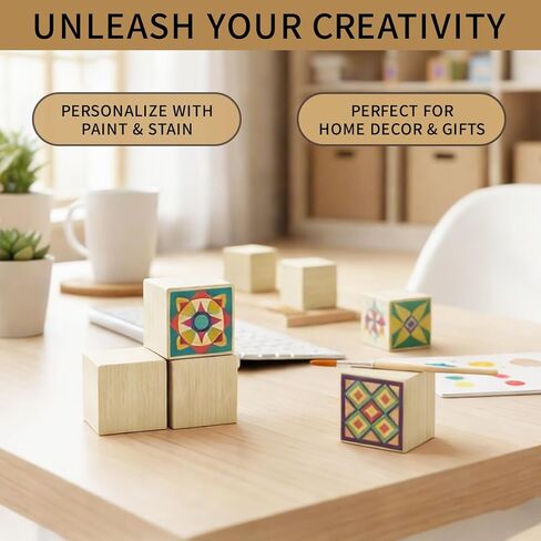 6 Pack Wooden Cubes Wood Block Unfinished Square Blocks 2 Inch in Saudi Arabia