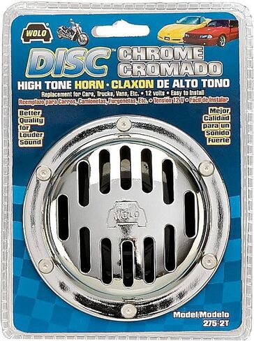 WOLO Model 270-2T Disc Horn - 114dB Low Tone 12V Car Horn Kit - 360 هرتز، طلاء الكروم بالكامل من الفولاذ، لا حاجة لضاغط - تصميم مدمج 3.75 بوصة للسيارات والشاحنات والدراجات النارية in Kuwait