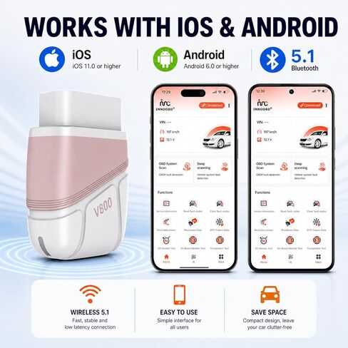 ماسح ضوئي Panlong Bluetooth Obd2 لجهاز iPhone iOS Android، قارئ رمز ABS SRS للمحرك، أداة تشخيص OBDII للسيارة مع تطبيق مجاني in Kuwait