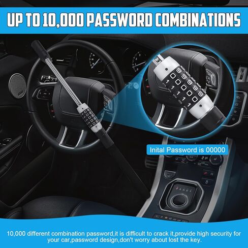 Steering Wheel Lock Anti-Theft Device, High Security 5-Digit Password Vehicle Lock, Heavy Duty Adjustable Steering Wheel Lock for Car Truck Van SUV, 2-Year Warranty in Saudi Arabia