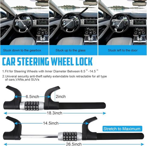 Steering Wheel Lock Anti-Theft Device, High Security 5-Digit Password Vehicle Lock, Heavy Duty Adjustable Steering Wheel Lock for Car Truck Van SUV, 2-Year Warranty in Saudi Arabia
