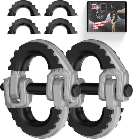 2 Pack 1/2" Safety Chain Connector Link, G80 Tow Hitch Hammerlock Coupling Link, Tow Chain Connector with 12000 lbs Loading (Black) in Kuwait