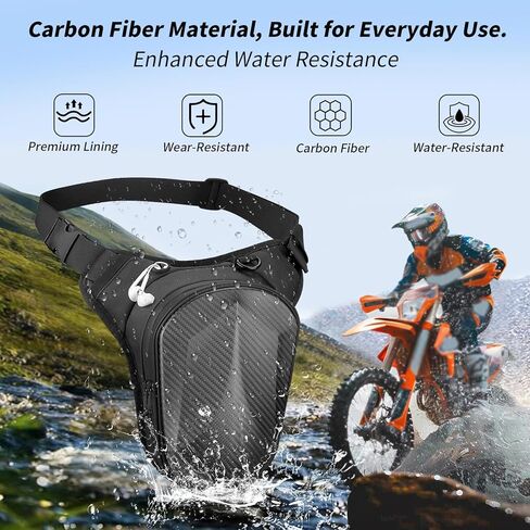 Thigh Bag, Motorcycle Leg Bag with Hard Front Shell, Water-Resistant Riding Leg Bag for Men and Women, Adjustable Waist & Leg Straps, Multi-Pocket Storage for Daily Riding, Matte Black in Saudi Arabia