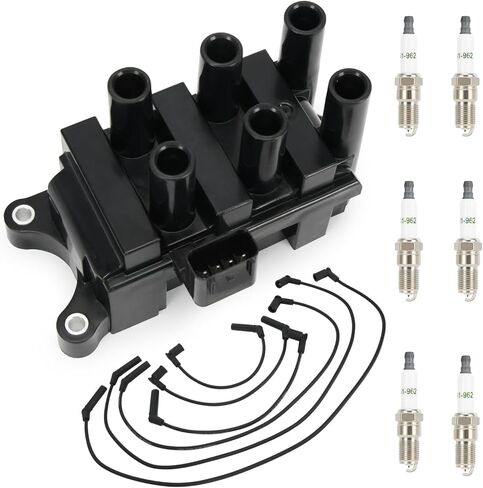 Set of 1 FD498 Ignition Coil w/ 6 Spark Plugs and 6 Wires Compatible With Ford E150 E250 F150 Mustang Ranger/Mazda B3000/ Mercury Cougar Monterey in Saudi Arabia