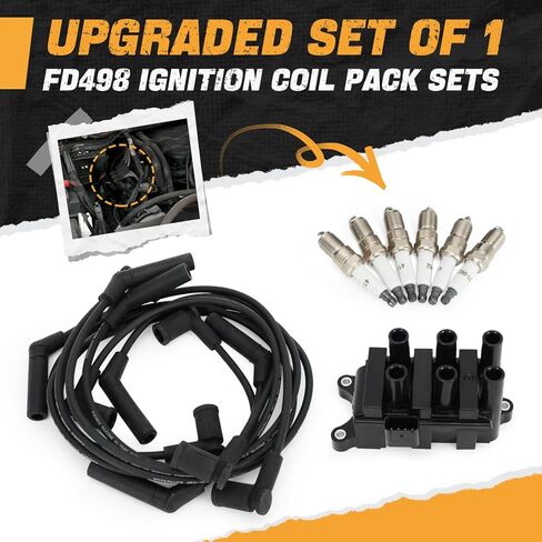Set of 1 FD498 Ignition Coil w/ 6 Spark Plugs and 6 Wires Compatible With Ford E150 E250 F150 Mustang Ranger/Mazda B3000/ Mercury Cougar Monterey in Saudi Arabia