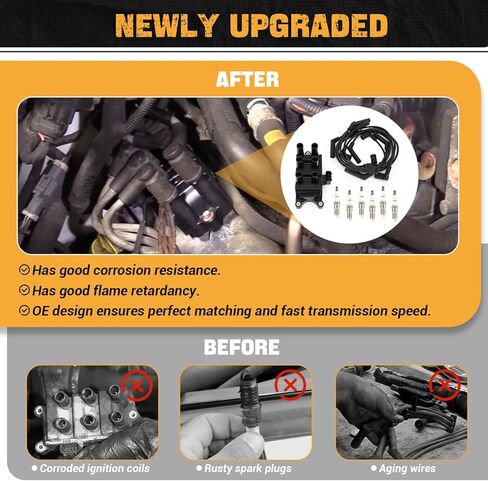 Set of 1 FD498 Ignition Coil w/ 6 Spark Plugs and 6 Wires Compatible With Ford E150 E250 F150 Mustang Ranger/Mazda B3000/ Mercury Cougar Monterey in Saudi Arabia