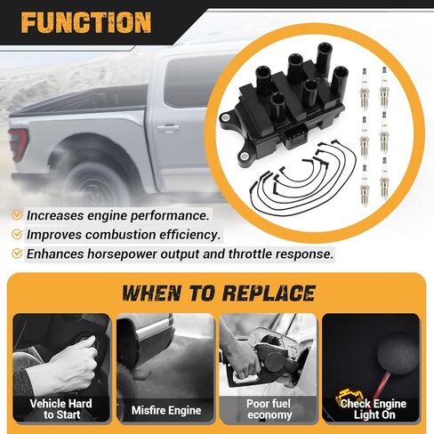 Set of 1 FD498 Ignition Coil w/ 6 Spark Plugs and 6 Wires Compatible With Ford E150 E250 F150 Mustang Ranger/Mazda B3000/ Mercury Cougar Monterey in Saudi Arabia