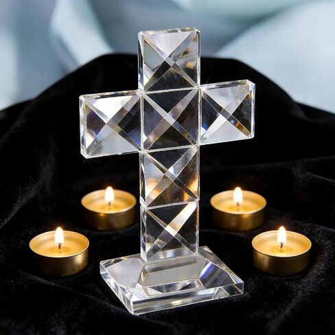 QFkris Crystal Cross Traditional Standing Cross On Base Clear 5'' Tall Glass Tabletop Cross Figurine Christian Decor in Saudi Arabia