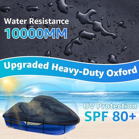 Waterproof Jet Ski Cover,420D Heavy Duty Windproof Jet Ski Covers 2-3 Seater with 2 Vents & 4 Windproof Buckles UV Resistant Compatible with Yamaha Seadoo from 126" to 135"(Black) in Saudi Arabia