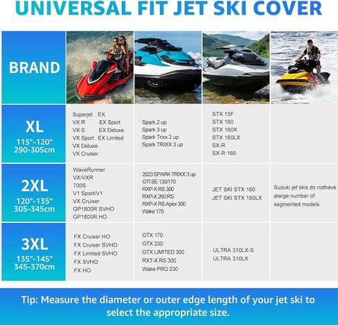 Waterproof Jet Ski Cover,420D Heavy Duty Windproof Jet Ski Covers 2-3 Seater with 2 Vents & 4 Windproof Buckles UV Resistant Compatible with Yamaha Seadoo from 126" to 135"(Black) in Saudi Arabia