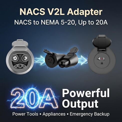 محول NACS V2L لكيا EV6 EV9 وهيونداي Ioniq 5، NACS إلى NEMA 5-20، حتى 20 أمبير، محول مخرج طاقة EV للتخييم وطاقة الطوارئ، يناسب 2025-2026 Ioniq 5/6/9، 2026 Kia EV6/9/5/3 in Kuwait