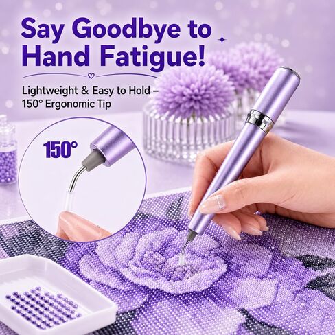 Electric Diamond Art Pen, Wireless Vacuum Diamond Painting Pen with 150° Ergonomic Angled Tip, 2-Level Suction No Wax, Diamond Art Kits for Adults, Quiet & Lightweight Diamond Art Tools (Purple) in Saudi Arabia