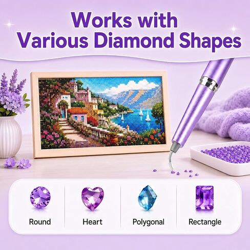 Electric Diamond Art Pen, Wireless Vacuum Diamond Painting Pen with 150° Ergonomic Angled Tip, 2-Level Suction No Wax, Diamond Art Kits for Adults, Quiet & Lightweight Diamond Art Tools (Purple) in Saudi Arabia
