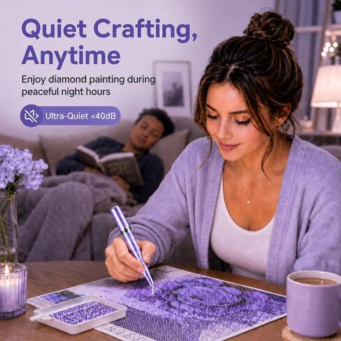 Electric Diamond Art Pen, Wireless Vacuum Diamond Painting Pen with 150° Ergonomic Angled Tip, 2-Level Suction No Wax, Diamond Art Kits for Adults, Quiet & Lightweight Diamond Art Tools (Purple) in Saudi Arabia