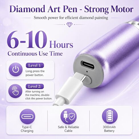 Electric Diamond Art Pen, Wireless Vacuum Diamond Painting Pen with 150° Ergonomic Angled Tip, 2-Level Suction No Wax, Diamond Art Kits for Adults, Quiet & Lightweight Diamond Art Tools (Purple) in Saudi Arabia