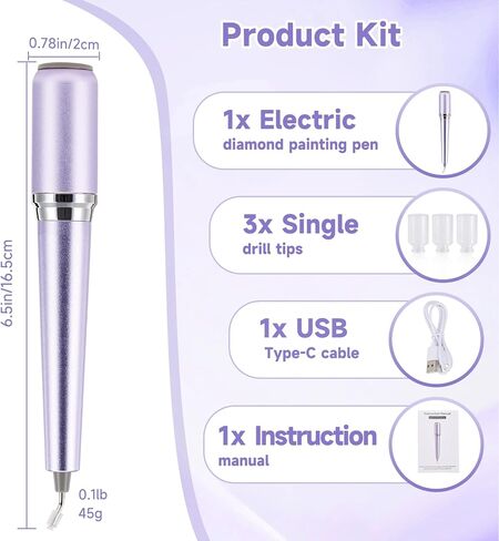 Electric Diamond Art Pen, Wireless Vacuum Diamond Painting Pen with 150° Ergonomic Angled Tip, 2-Level Suction No Wax, Diamond Art Kits for Adults, Quiet & Lightweight Diamond Art Tools (Purple) in Saudi Arabia