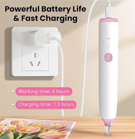 Cordless Electric Diamond Painting Pen, Diamond Art Vacuum Pen Portable/Quiet/Rechargeable Battery, Electric Pen for Diamond Painting Ideal Gift for Mum/Women/Diamond Art Lovers in Saudi Arabia