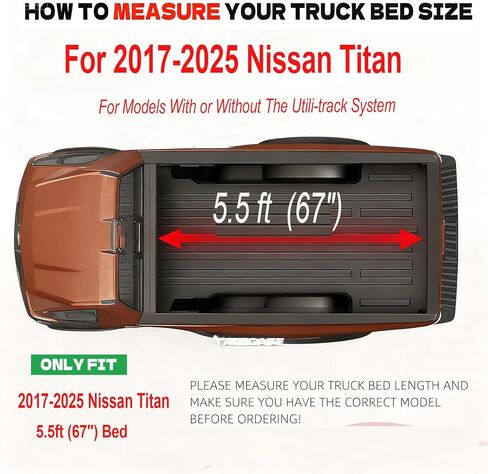 Soft Tri-Fold Truck Bed Tonneau Cover for 2017-2025 Nissan Titan 5.5ft (67") Bed, Leakproof & Security, 2025 Nissan Titan Accessories |for Models With or Without The Utili-Track System| in Saudi Arabia