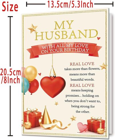 Husband Birthday Card, Romantic Husband Birthday Gifts Decorations for Him Men from Wife in Saudi Arabia